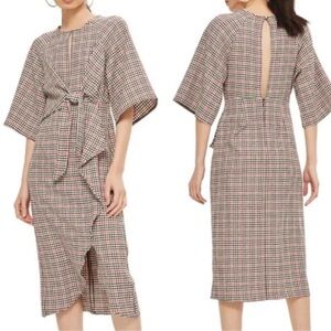 Topshop Plaid Kimono Knot Front Wrap Dress Size 2